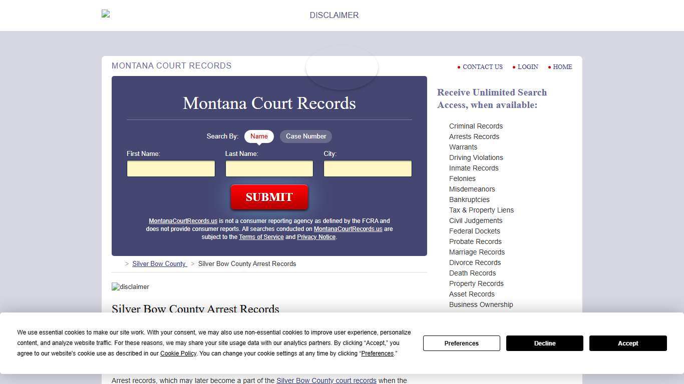 Silver Bow County Arrest Records | MontanaCourtRecords.us